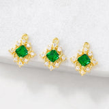 Brass & Zircon Rhombus Charms Necklace Bracelet Earring DIY Jewelry