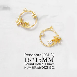 Brass and Zircon Round Charms Pendants Necklace Bracelet Earring DIY Jewelry