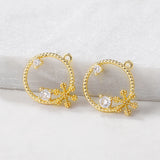 Brass and Zircon Round Charms Pendants Necklace Bracelet Earring DIY Jewelry