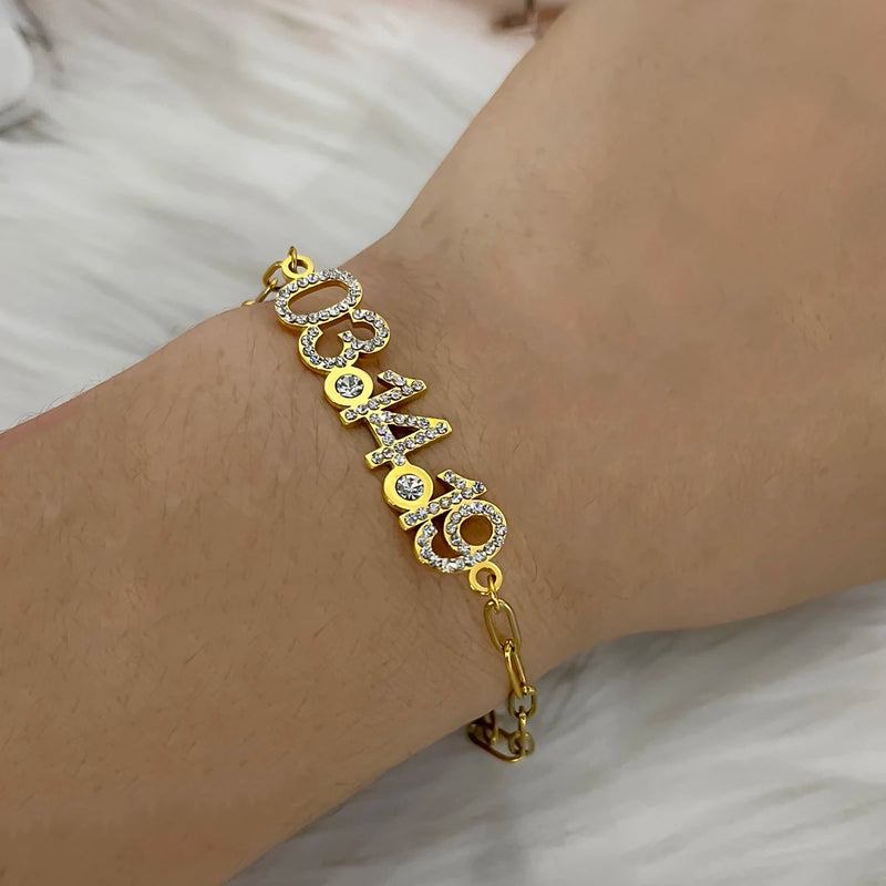 Zircon Birthstone Square Name Bracelet for Women