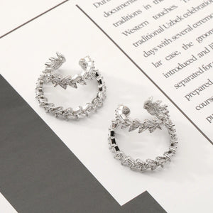 Sweet Women's Zircon Leaf Ear Clip Non-Piercing Earring