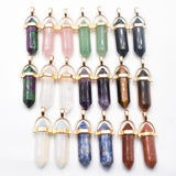 Natural Stone Mixed Charms Hexagonal Healing Reiki Point Pendants 20pcs