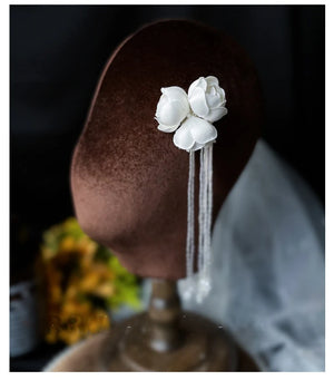 Fairy Flowers Ear Clips Beading Tassel Hand Wedding Bridal Tiara Women Earring
