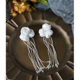 Fairy Flowers Ear Clips Beading Tassel Hand Wedding Bridal Tiara Women Earring