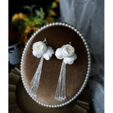 Fairy Flowers Ear Clips Beading Tassel Hand Wedding Bridal Tiara Women Earring