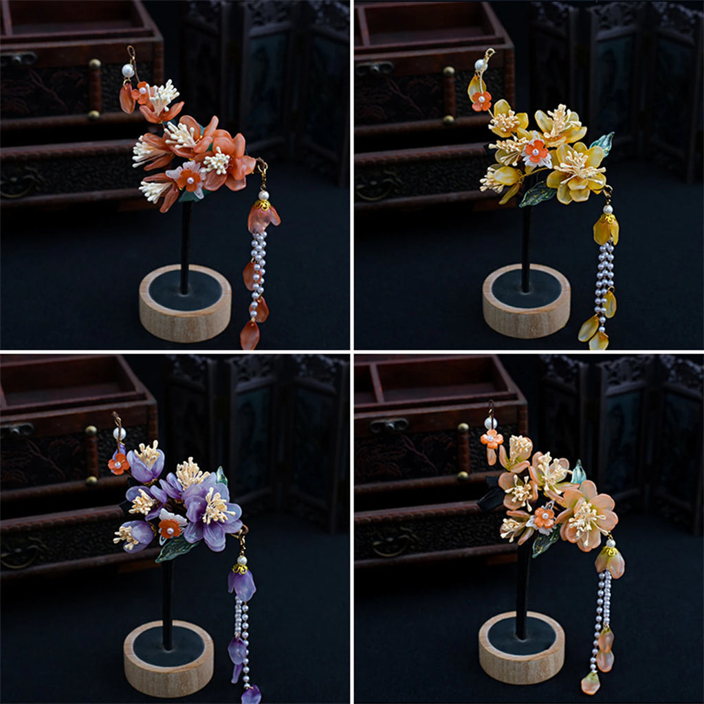 Floral Hair Clips Chinese Wedding Hair Accessories Tassel Pearl Hairpin