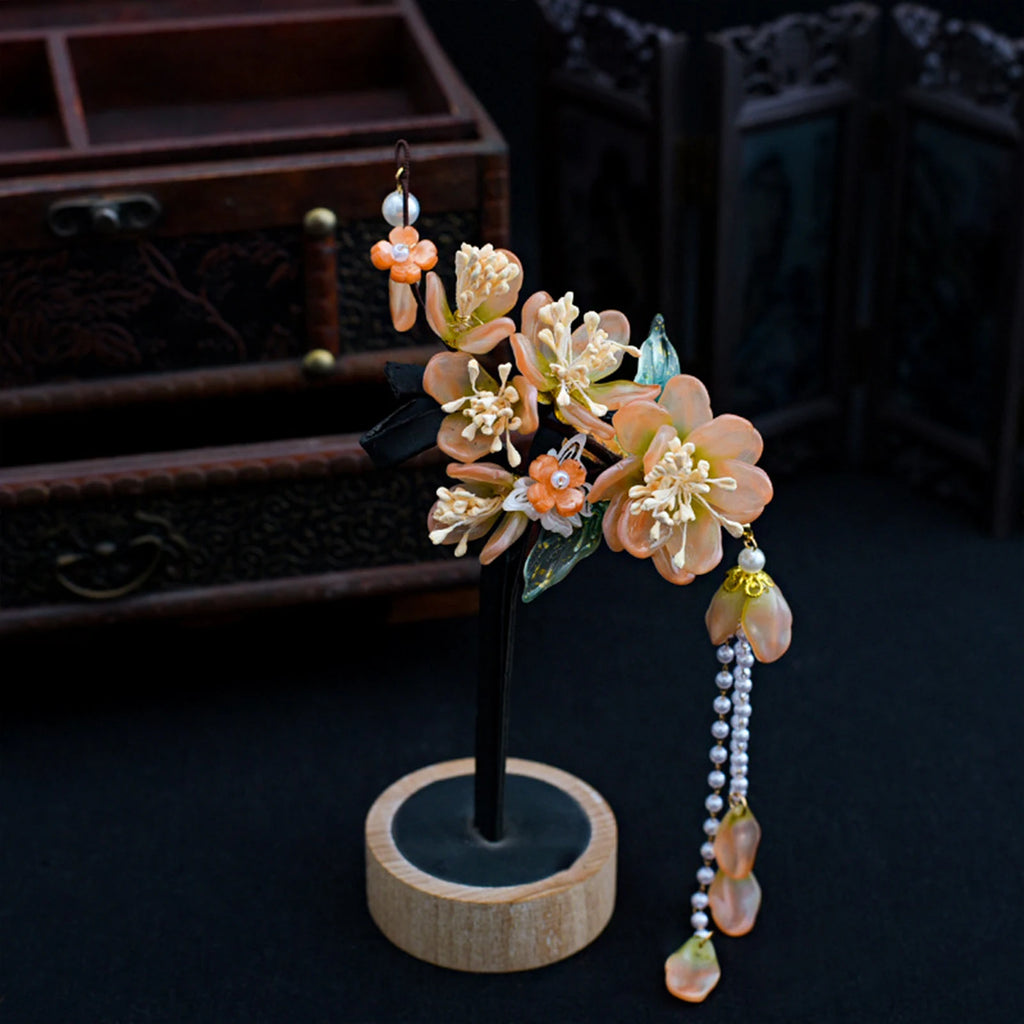 Floral Hair Clips Chinese Wedding Hair Accessories Tassel Pearl Hairpin