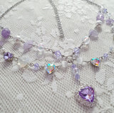 Fairy Goddess Rosary Amethyst Beaded Crystal Heart Pendant Layered Necklace