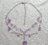 Fairy Goddess Rosary Amethyst Beaded Crystal Heart Pendant Layered Necklace