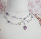 Fairy Goddess Rosary Amethyst Beaded Crystal Heart Pendant Layered Necklace