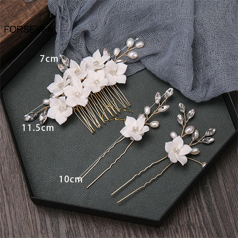 Fairy Flower Hair Combs Pearls Hair Sticks for Women