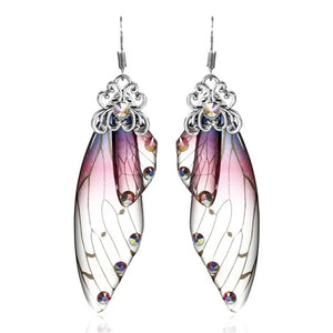 Fairy Wing Butterfly Earrings Clear Crystal Rhinestone Tassel