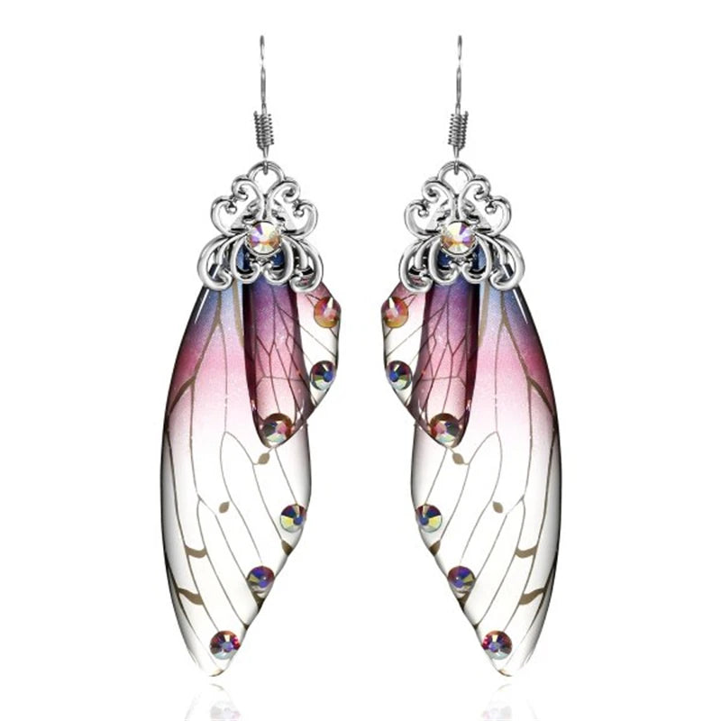 Fairy Wing Butterfly Earrings Clear Crystal Rhinestone Tassel