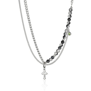 Stainless Steel Bling Chain Pearl Pendant Necklace