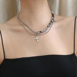 Stainless Steel Bling Chain Pearl Pendant Necklace
