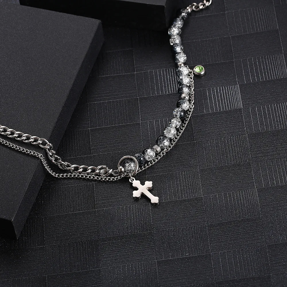Stainless Steel Bling Chain Pearl Pendant Necklace