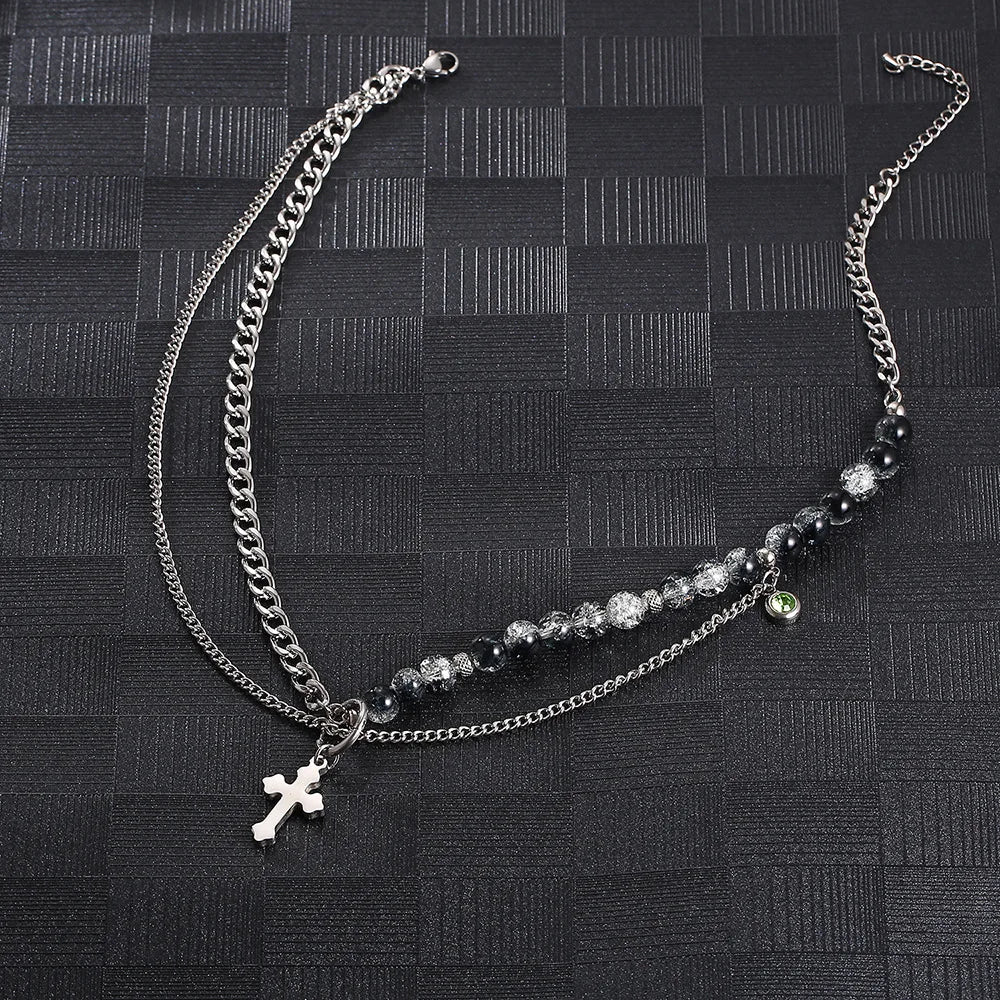Stainless Steel Bling Chain Pearl Pendant Necklace