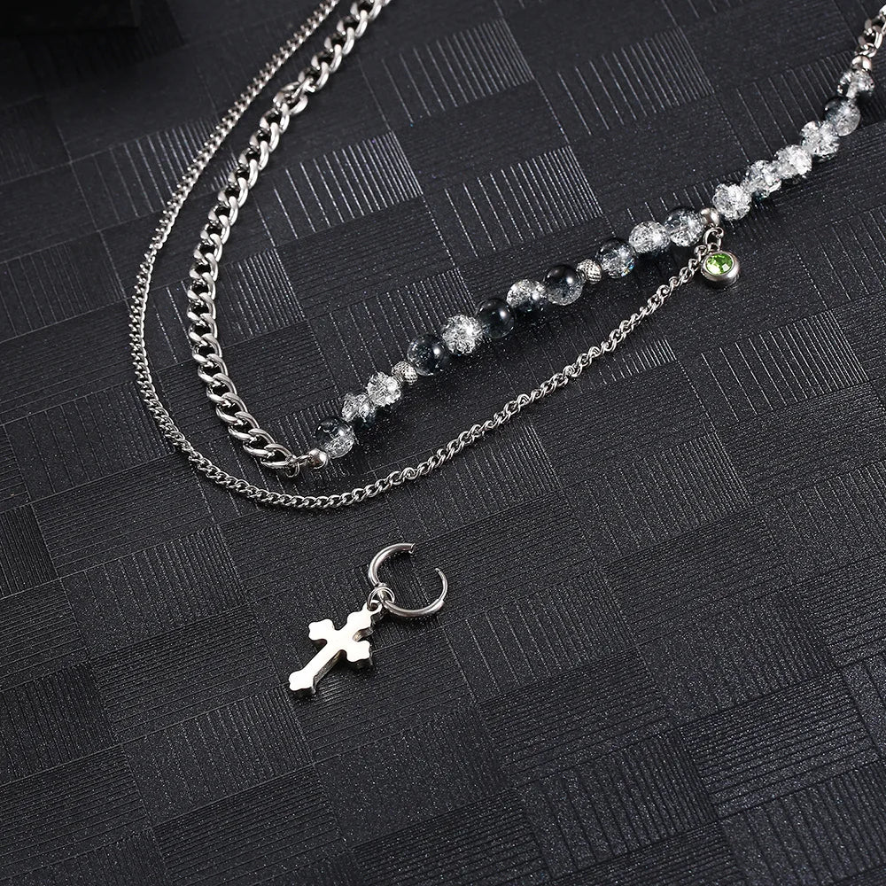 Stainless Steel Bling Chain Pearl Pendant Necklace
