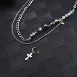 Stainless Steel Bling Chain Pearl Pendant Necklace