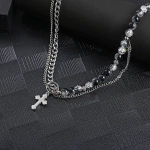 Stainless Steel Bling Chain Pearl Pendant Necklace