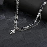 Stainless Steel Bling Chain Pearl Pendant Necklace