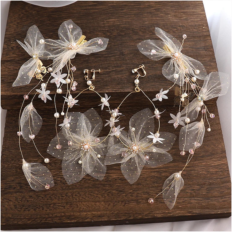 Fairy Sweet Silk Yarn hair clip earrings Bride hair clips for women barrettes
