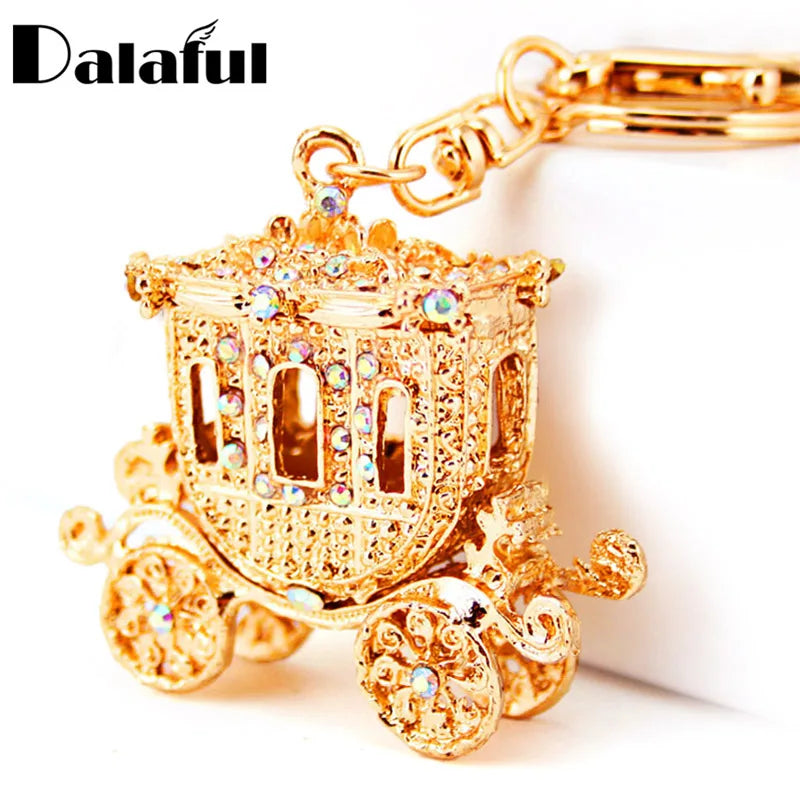 Fairy Tale Carriage Pumpkin Key Chain Ring AB Rhinestone Purse Bag Buckle