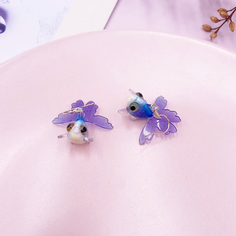 Transparent Resin Goldfish Drop Earrings with Acrylic Animal Koi Dangle