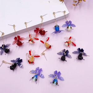 Transparent Resin Goldfish Drop Earrings with Acrylic Animal Koi Dangle