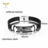 Faith Cross Leather Bracelet Stainless Steel Cuff