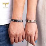Faith Cross Leather Bracelet Stainless Steel Cuff