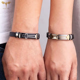 Faith Cross Leather Bracelet Stainless Steel Cuff