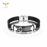 Faith Cross Leather Bracelet Stainless Steel Cuff