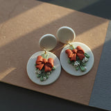 Christmas Bow Ribbon Bell Polymer Clay Earrings Set