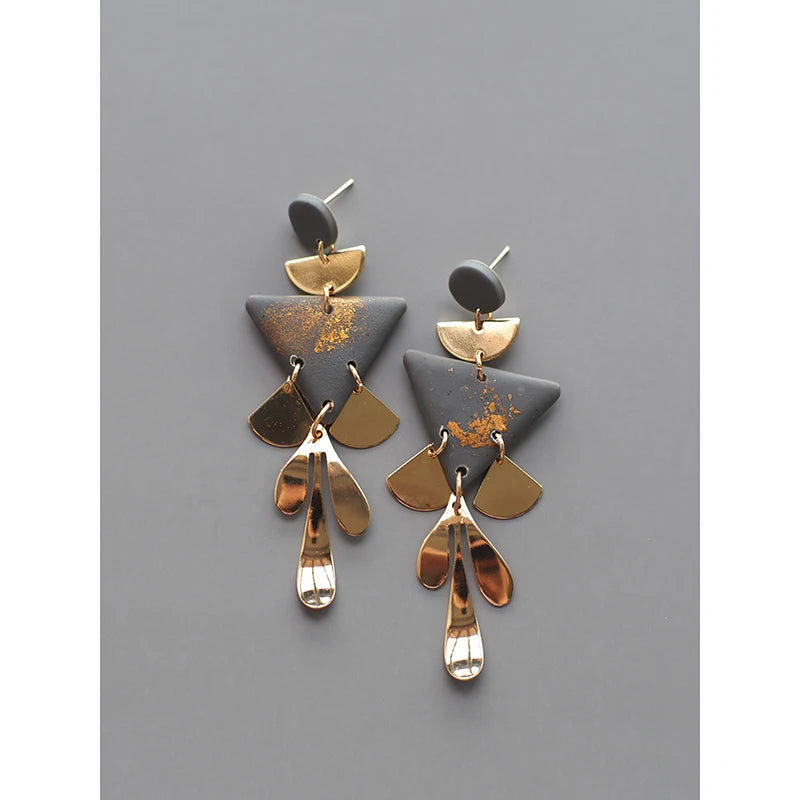 Ethic Brass Metal Dangle Pendant Statement Earrings