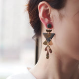 Ethic Brass Metal Dangle Pendant Statement Earrings