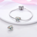 Family Heart Charm Zircon Silver Beads for Bracelet Necklace Pendent