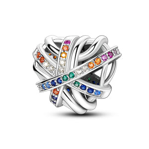 Family Heart Charm Zircon Silver Beads for Bracelet Necklace Pendent