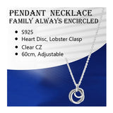 Family Heart Disc Pendant Necklace Silver 925 Lobster Clasp Chain