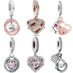 Family Always Encircled Rose Mom Infinite Heart Double Pendant Bead