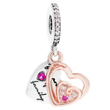 Family Always Encircled Rose Mom Infinite Heart Double Pendant Bead