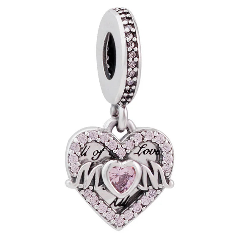 Family Always Encircled Rose Mom Infinite Heart Double Pendant Bead