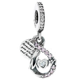 Family Always Encircled Rose Mom Infinite Heart Double Pendant Bead