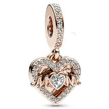 Family Always Encircled Rose Mom Infinite Heart Double Pendant Bead