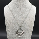 Family Boy Girl Stainless Steel Necklace for Women Silver Crystal Necklace