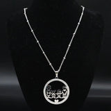 Family Boy Girl Stainless Steel Necklace for Women Silver Crystal Necklace
