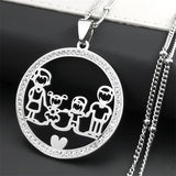 Family Boy Girl Stainless Steel Necklace for Women Silver Crystal Necklace