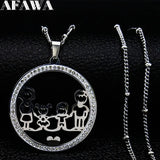 Family Boy Girl Stainless Steel Necklace for Women Silver Crystal Necklace