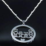 Family Boy Girl Stainless Steel Necklace for Women Silver Crystal Necklace
