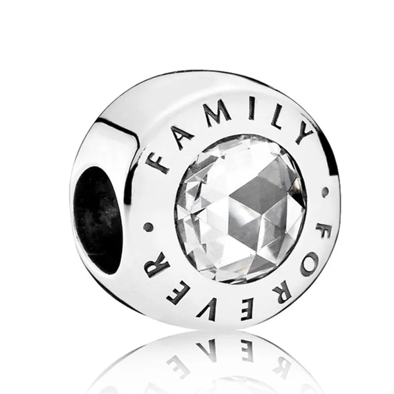 Family Charm Women Bracelet Bangle Lady Gift CZ Bead S925 Silver DIY Jewelry